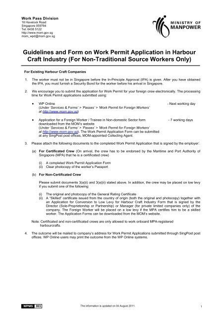 Guidelines And Form On Work Permit Application In Harbour Craft