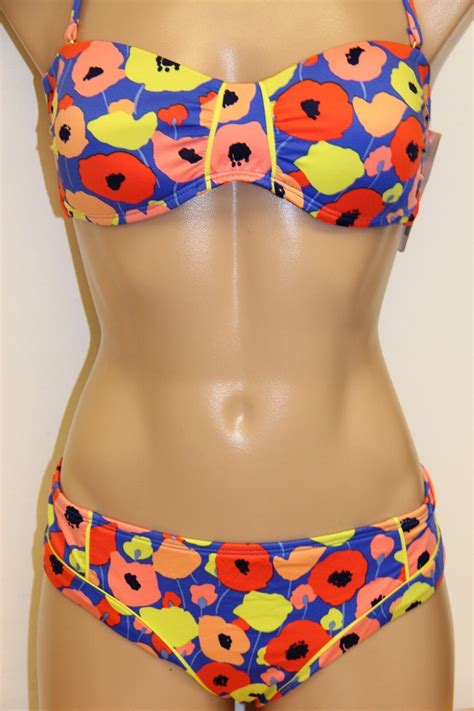 Nwt Bar Iii Swimsuit Bikini Pc Set Size M Multi Poppy Fields Strap Ebay