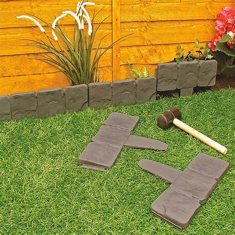 10 Pack Grey Cobbled Stone Effect Garden Lawn Edging Plant Border Diy