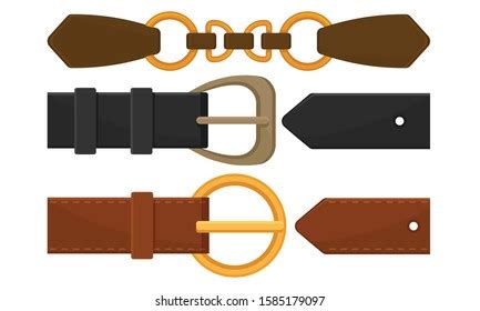 Leather Belts Buckles Buttoned Unbuttoned Variants Stock Vector