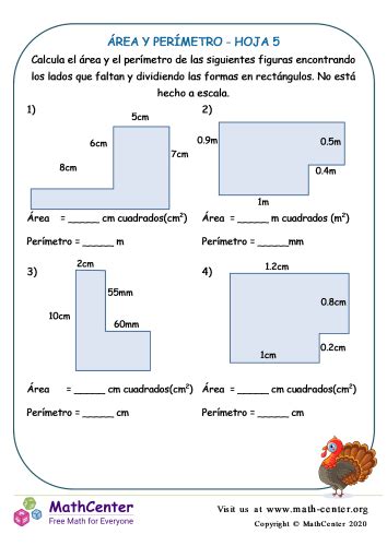 Área Y Perímetro Hoja 5 Hojas de trabajo Math Center