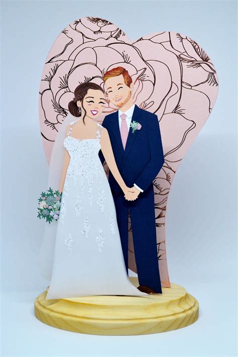 Wedding Couple Cake Topper With Heart Background Wedding Cake Etsy