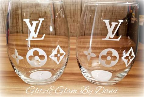 Louis Vuitton Lv Inspired Stemless Wine Glass Set 2pc Etsy