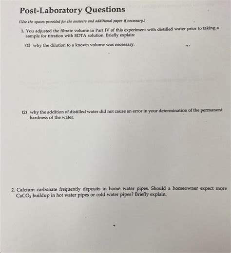 Solved Post Laboratory Questions Use The Spaces Provided Chegg