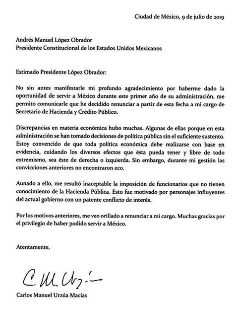 La Dura Carta Con La Que Carlos Urz A Renunci Al Gobierno De Amlo