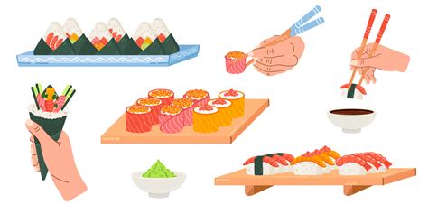 ensemble des illustrations de asiatique aliments main tiré