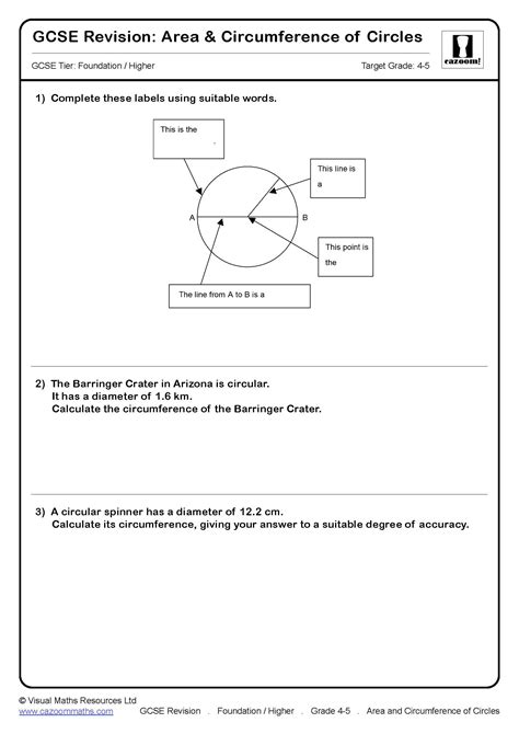 Area Circumference Of Circles Gcse Questions Gcse Revision Questions