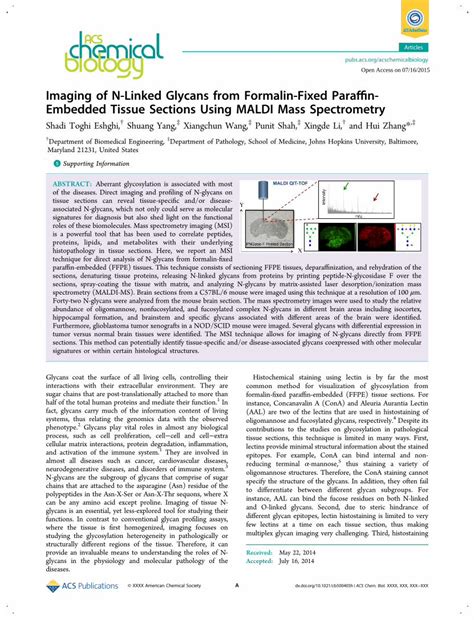 Pdf Imaging Of N Linked Glycans From Formalin Fixed Paraffin Embedded Tissue Sections Using