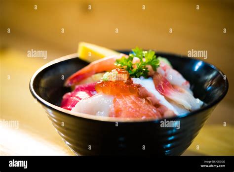 Chirashi Sushi Japanese Food Rice Bowl With Raw Salmon Sashimi