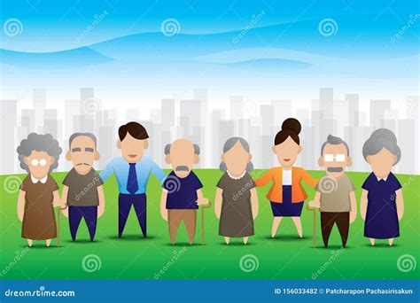 Aging Population Infographic With Old People Vector Illustration