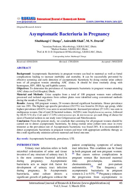 (PDF) Asymptomatic Bacteriuria in Pregnancy | International Journal of ...