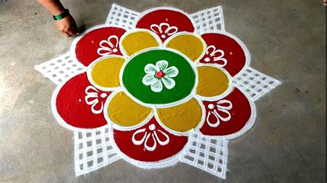 Karthigai Deepam Beautiful Colour Kolam 5 3dots Karthika Masam Muggulu