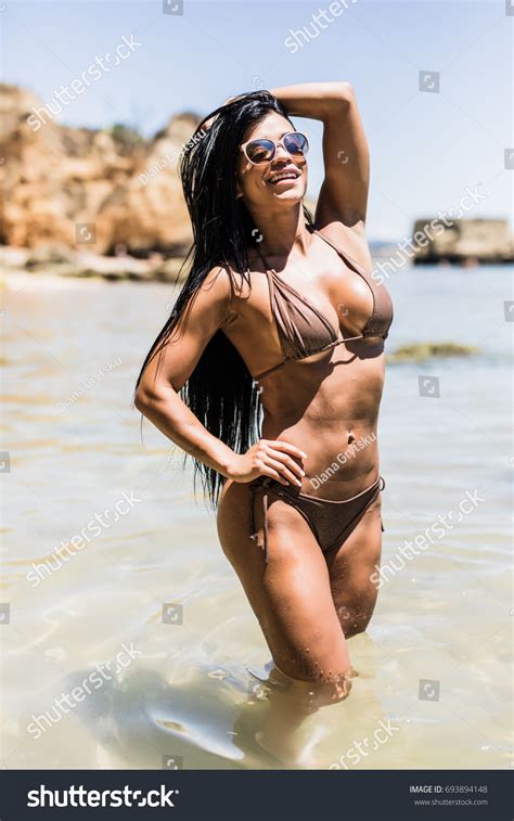 Sexy Brunette Woman Water Wearing Bikini Stock Photo 693894148 Shutterstock