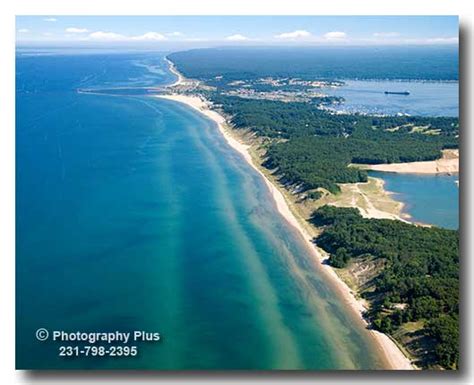 Aerial Photo Showing The Sandbars Along The Lake Michigan Shoreline At