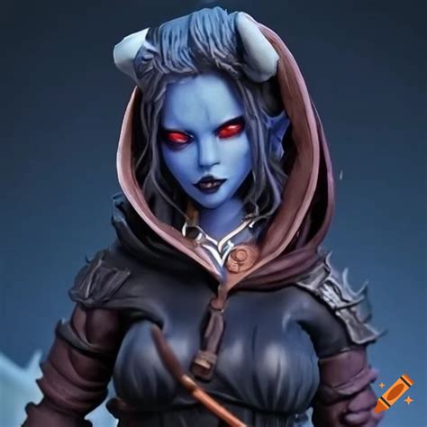 Highly Detailed 25 Year Old Female Tiefling Rogue Figure With A Hood And Dark Blue Skin On Craiyon