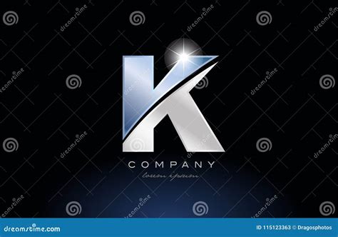 Metal Blue Alphabet Letter K Logo Company Icon Design Stock Vector