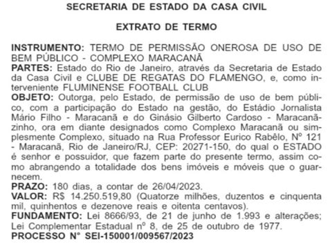 Governo Do Estado Oficializa Nova Cess O Do Maracan A Flamengo E