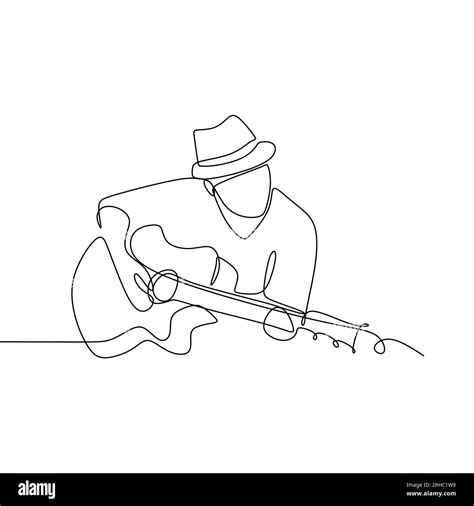 Person Sing A Song With Acoustic Jazz Guitar Continuous One Line Art