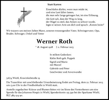 Traueranzeigen Von Werner Roth Wirtrauern