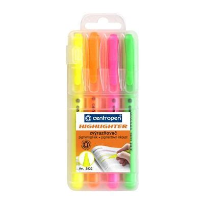 Centropen Assorted Fluorescent Highlighters Clam Pack Of 4