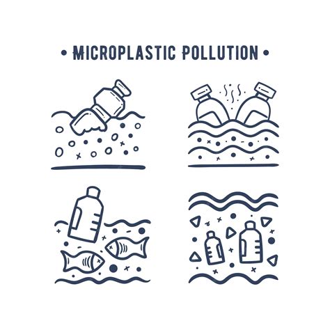 premium vector microplastics pollution icons doodles set  fish