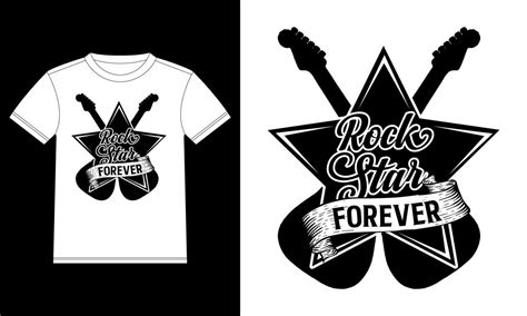 Rock Star Forever Hand Drawn Lettering With Guitar Ribbon Rock