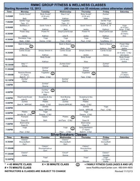 Fitness Class Scheduledescriptions