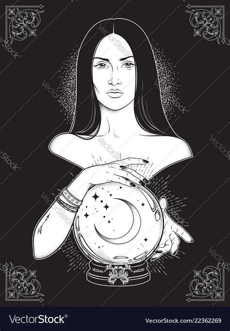 Beautiful Brunette Witch With Magic Crystal Ball Vector Image