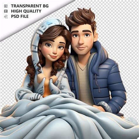 Pareja Latina Enferma 3D Estilo De Dibujos Animados Fondo Blanco Isola