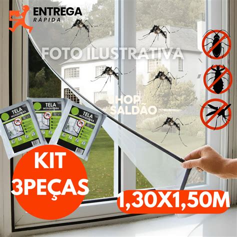 Kit 3 Tela Mosquiteiro Janela Removível de 130x150cm Fecho de