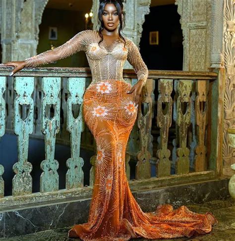 Arabic Mermaid Orange Beaded Sequined Lace Orange Sequin Prom Dress For