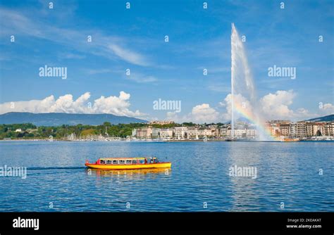 Jet Deau Landmark Of The Lake Geneva Switzerland Kanton Genf