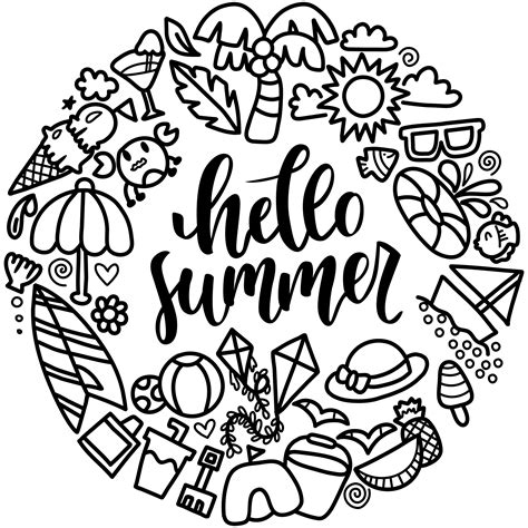 Hello Summer Doodle Wreath Vector Art At Vecteezy