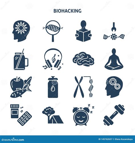 Iconos De La Silueta Del Concepto De Biohacking Fijados En Estilo Plano