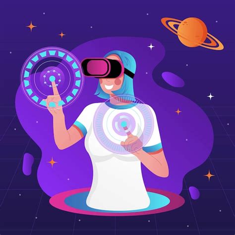 Tecnologia De Realidade Virtual Digital Metaverse Mulher Usa Fones De