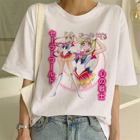 Sailor Moon T Shirt Short Sleeve Wibu Cartoon Top Tees L0143 Cartoon Tops Casual Tops For