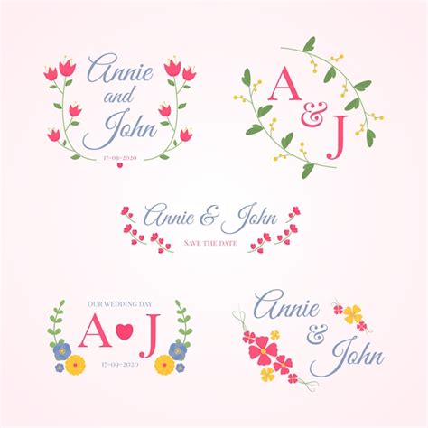 Colección colorida de monogramas de boda Vector Gratis