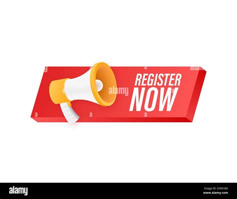 Megaphone Label With Register Now Megaphone Banner Web Design Vector