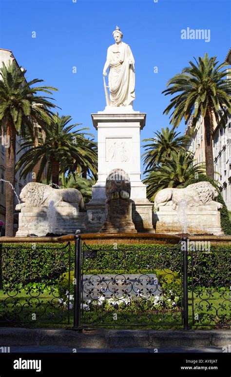 Statue Of Napoleon And Four Lions Fountain Ajaccio Corsica France