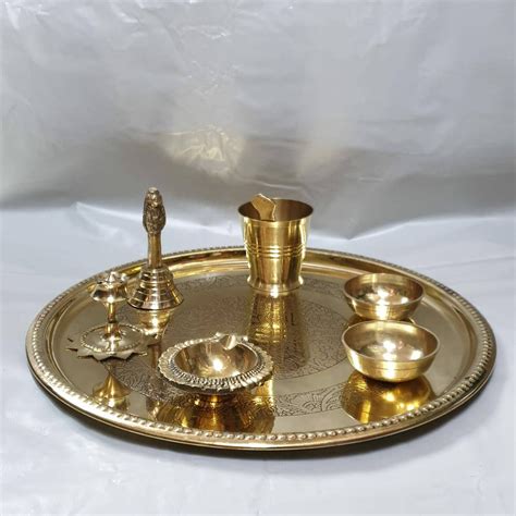 Brass Pooja Thali Set Gold 10 Inch Puja Thali Prasad Bowl Camphor