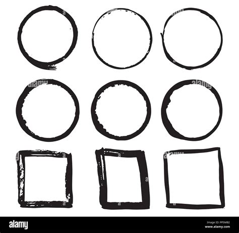 Round Frames And Text Boxes Grunge Textured Hand Drawn Elements Set Vector Illustration Stock