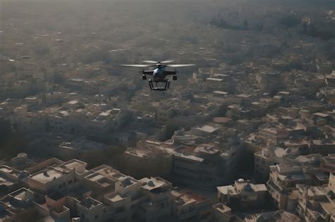 Premium Ai Image Drone Flying Over The City Neural Network Ai Generated