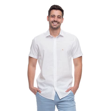 Camisa Branca Masculina Linho Manga Curta Slim Exclusiva Teodoro