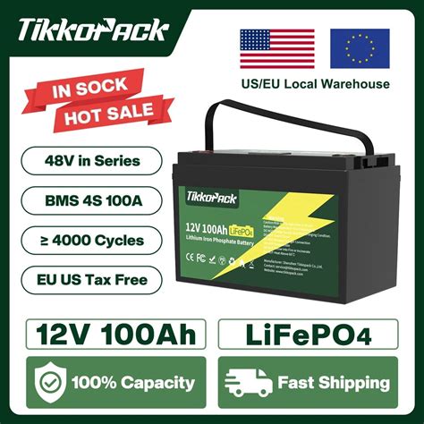 TIKKOPACK 12V 100Ah LiFePO4 Battery Pack Built In BMS 4S 100A