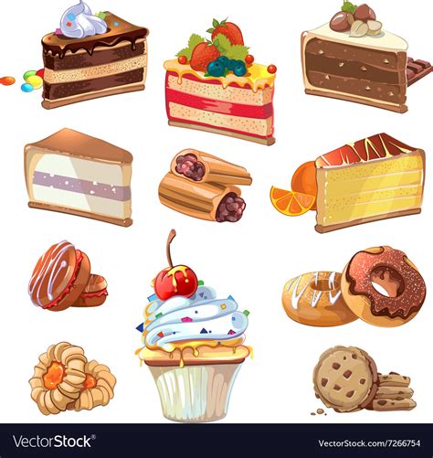 Pastry set in cartoon style Royalty Free Vector Image