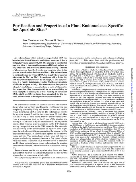 PDF Purification And Properties Of A Plant Endonuclease Specific For