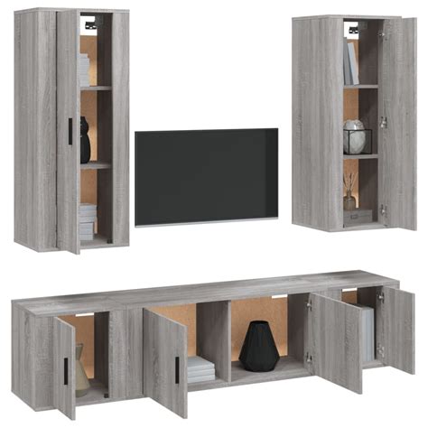 Meuble Tv Mural Complet Ensemble De Meubles Tv Pcs Sonoma Gris Bois