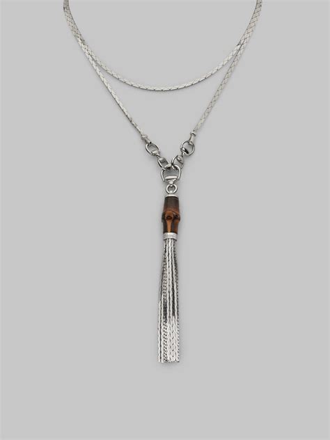 Lyst Gucci Bamboo And Sterling Silver Long Tassel Necklace In Metallic