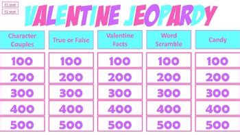 Valentine S Day Jeopardy Game With Scoreboard Valentine S Day