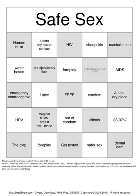 Safe Sex Bingo Cards To Download Print And Customize